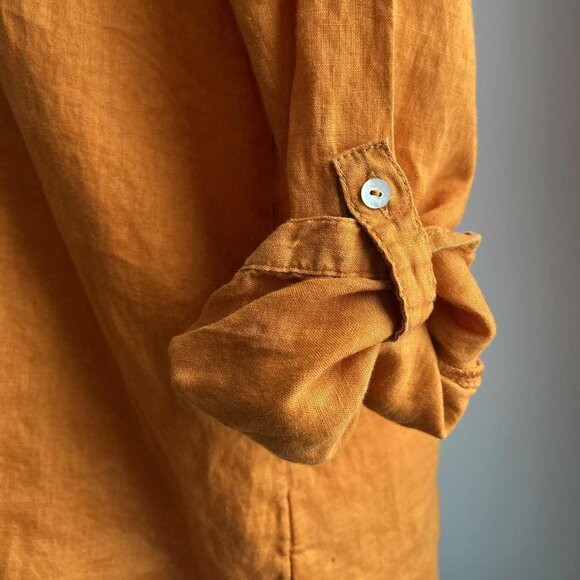 Sigrid Olsen Pumpkin Orange Pure Linen Button-Front Shirt w/ Sleeve Tabs – US M - Picture 14 of 15